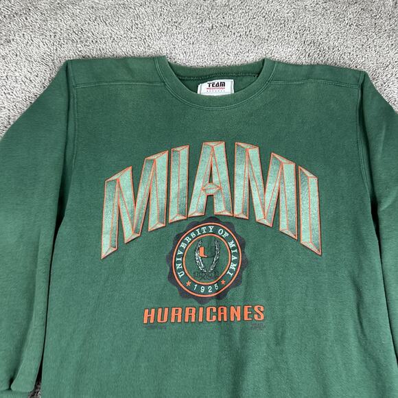Vintage Miami Hurricanes Sweatshirt Mens Large Green NCAA Football Crewneck 90s - Picture 3 of 11